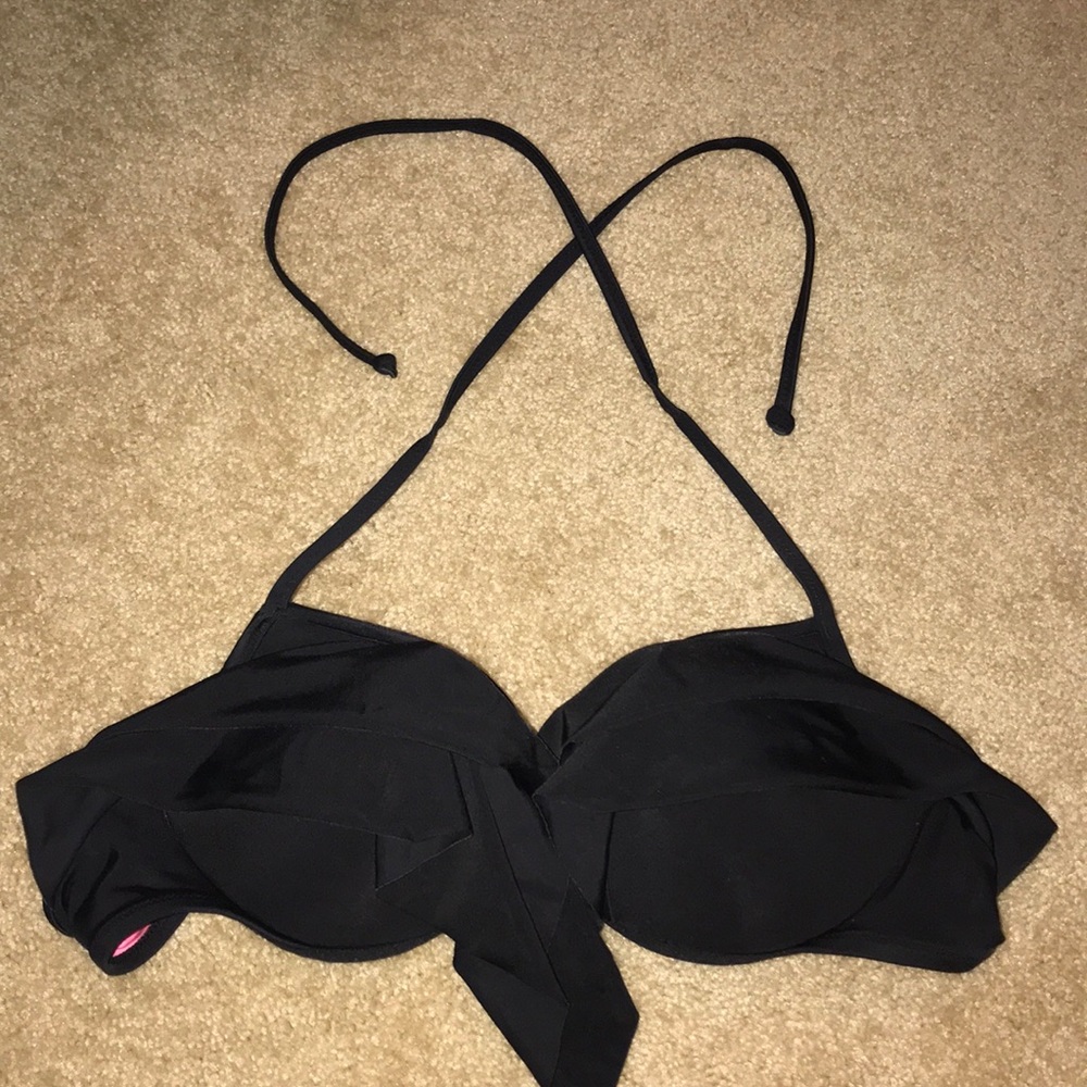 Black & Pink Victoria’s Secret Ruffled Bikini Top